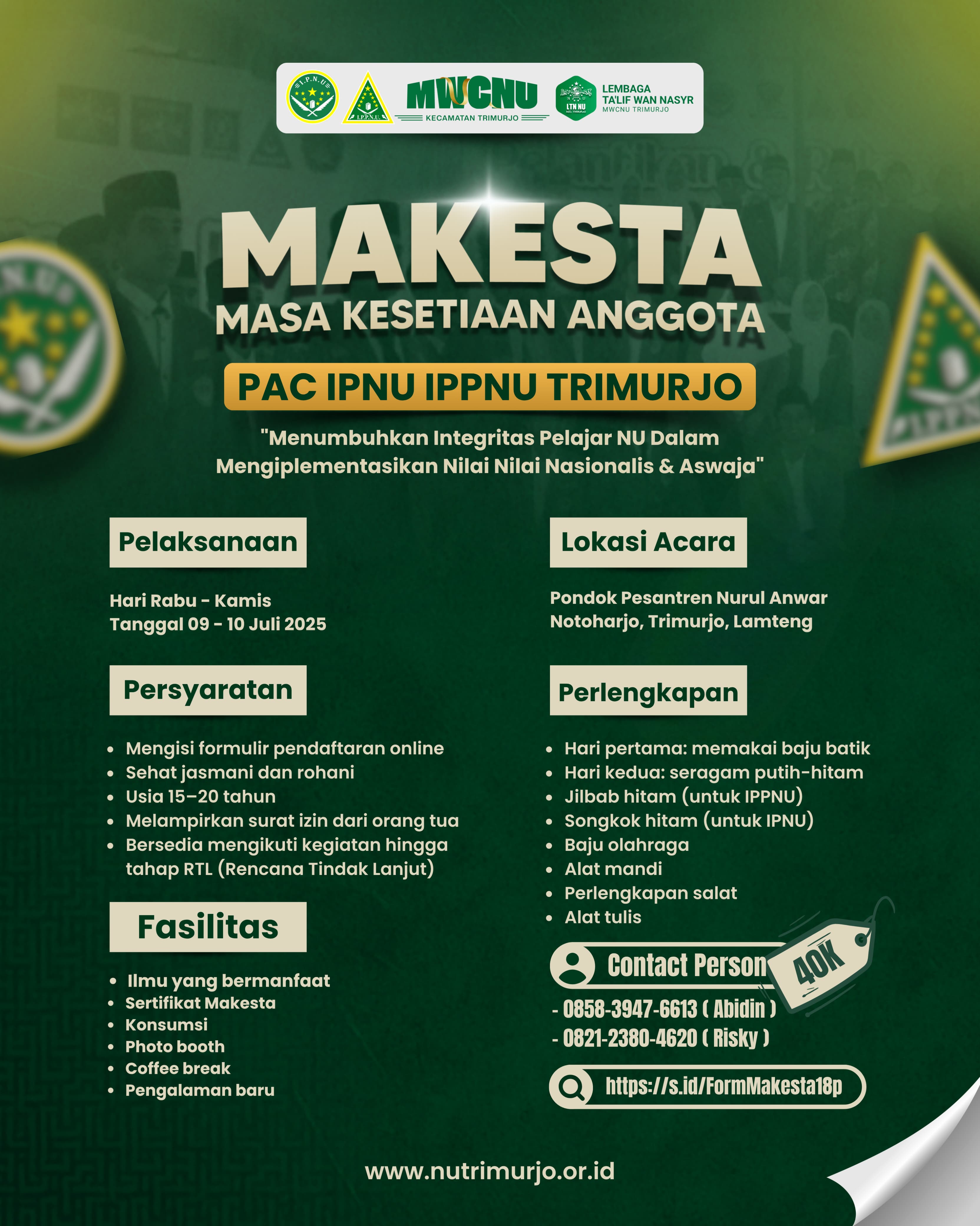 Dibuka Pendaftaran Makesta IPNU IPPNU PAC Trimurjo