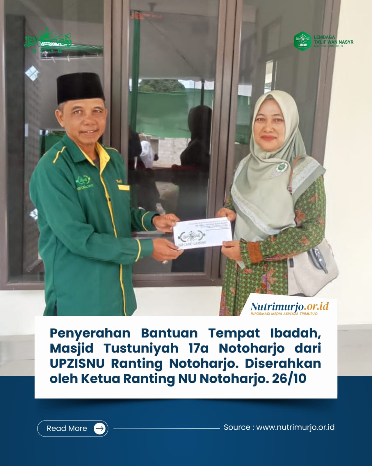 Bertepatan Pengajian Muslimat NU: UPZISNU Notoharjo Serahkan Bantuan untuk Masjid Tustuniyah 17a Notoharjo