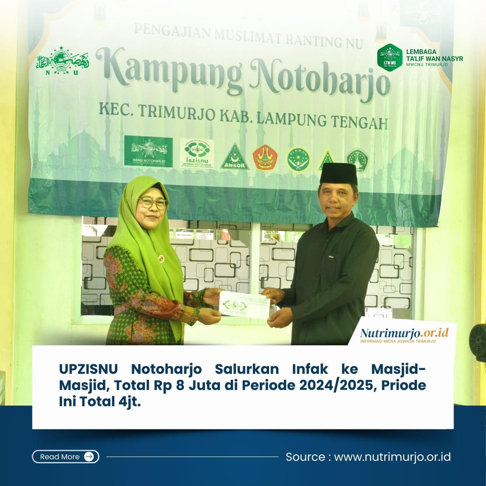 Dana Infak Masjid Meningkat Dua Kali Lipat, UPZISNU Notoharjo Tebar Manfaat untuk Umat